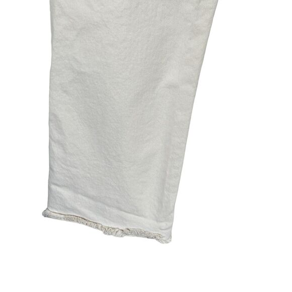 LOFT SZ 27/4 Straight Crop Jeans High-Rise Frayed Hems Zip-Fly Stretch Beige - Picture 5 of 10